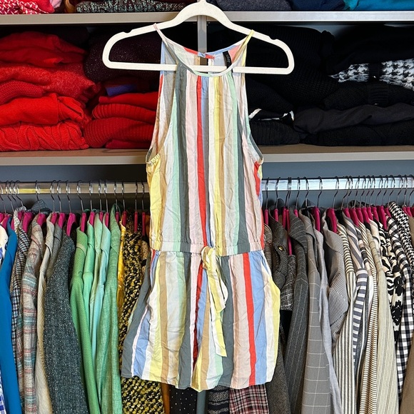 Bebop multicolored striped back keyhole closure elastic tie waistband romper S - Picture 1 of 3
